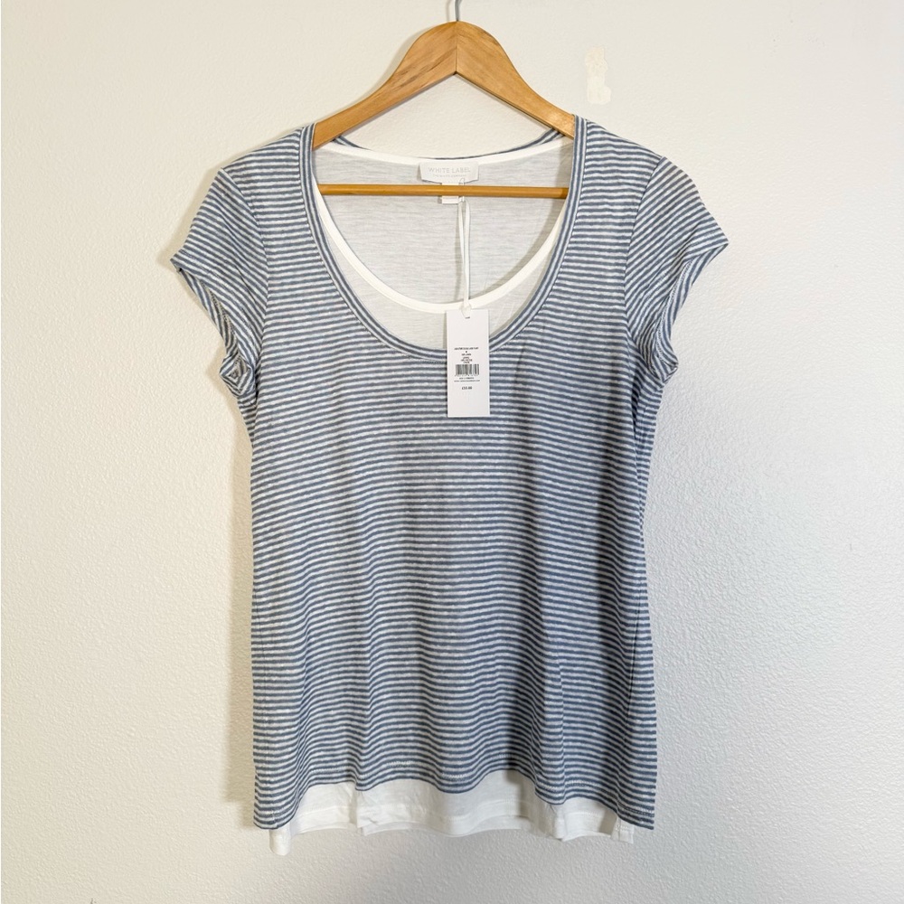 The White Company white label linen stripe double layer t shirt‎ Sz 4 NWT
